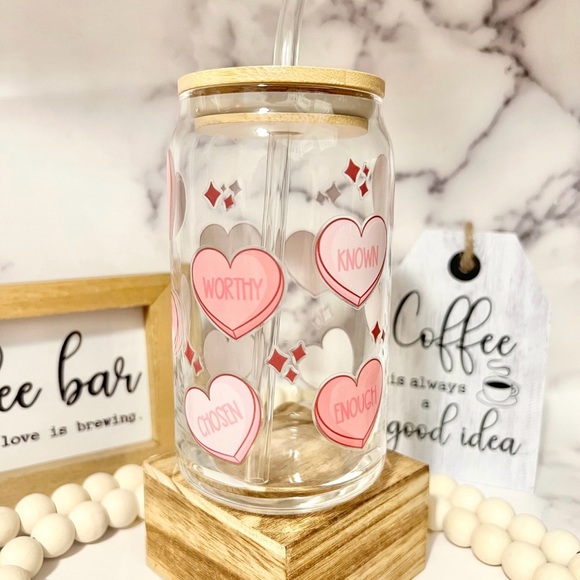 ⭐️HOST PICK⭐️❤️Conversation Hearts Coffee Tumbler with Straw and Lid❤️ - Picture 3 of 4